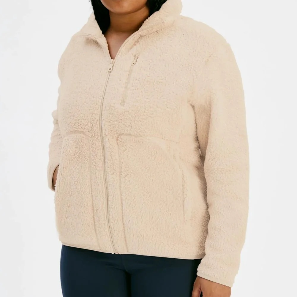 Girlfriend Collective Recycled Full Zip Fleece Jacket in Cream Pink Quartz